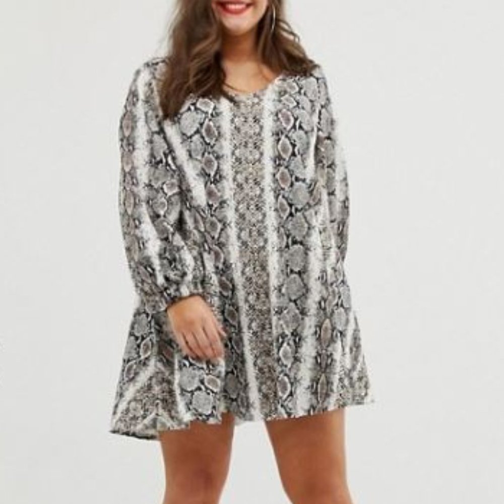 ASOS DESIGN Curve textured mini v neck swing dress